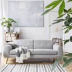 Modern scandianvian living room interior with design sofa.